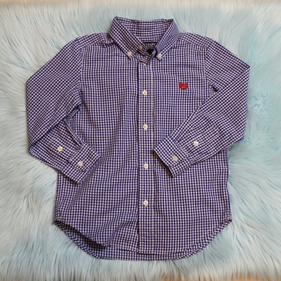 Chaps Boy's Size 5 Blue Gingham Button Up Shirt - Picture 3 of 6